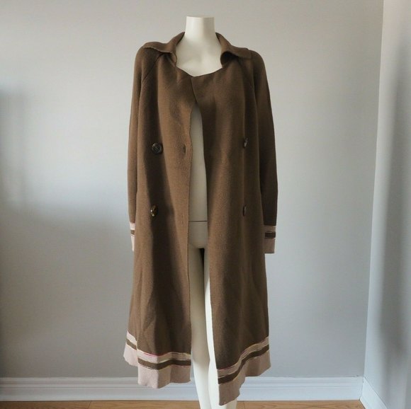 M MISSONI ITALY Long Brown Double Breasted Merino Wool Cardigan Coat Jacket 8 - Picture 4 of 12